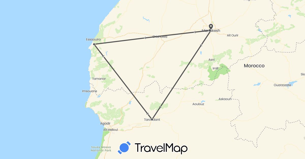 TravelMap itinerary: motorbike in Morocco (Africa)